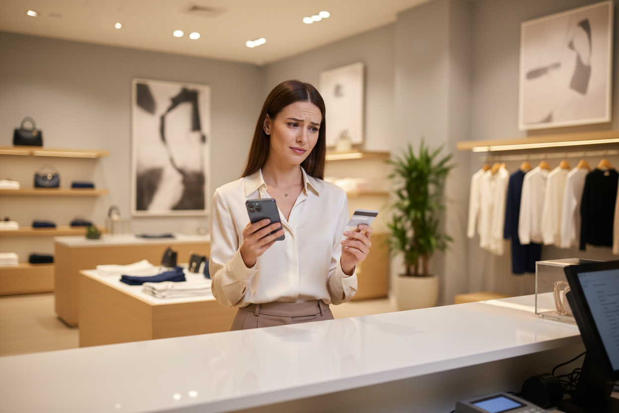Frustrated shopper at checkout